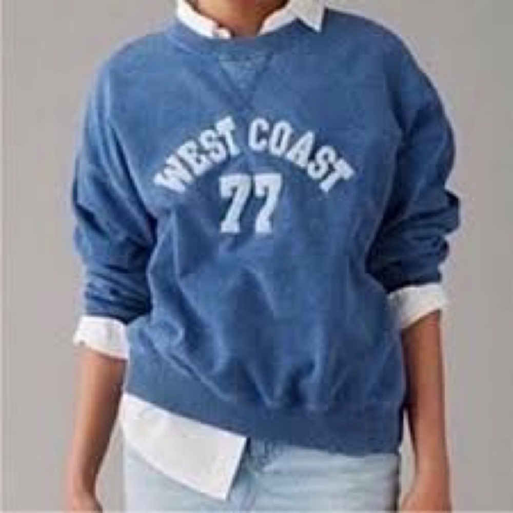 American Eagle Outfitters Blue 'West Coast 77' Crewneck Sweater